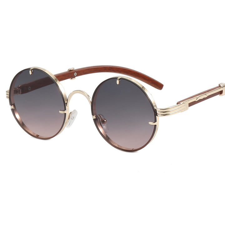 Ladies round sunglasses with luxurious wooden frame and golden accents Kalsten