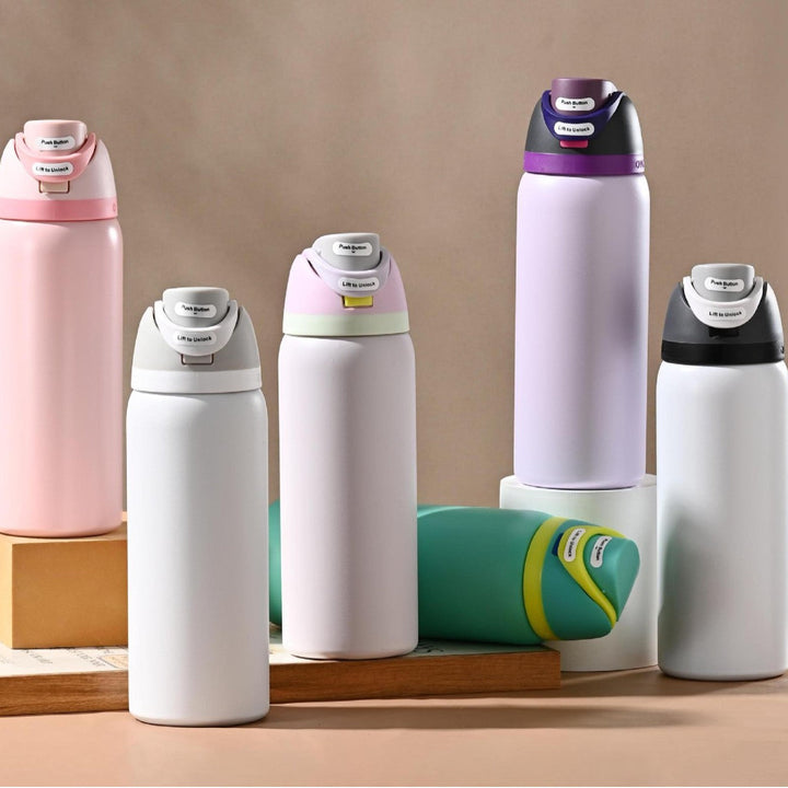 Insulated Stainless Steel Vacuum Water Bottle With One-Touch Flip Lid And Leakproof Safety Lock
