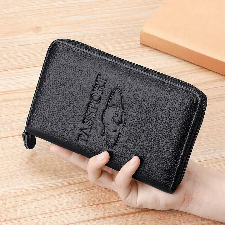 Elegant Zippered Leather Passport Holder