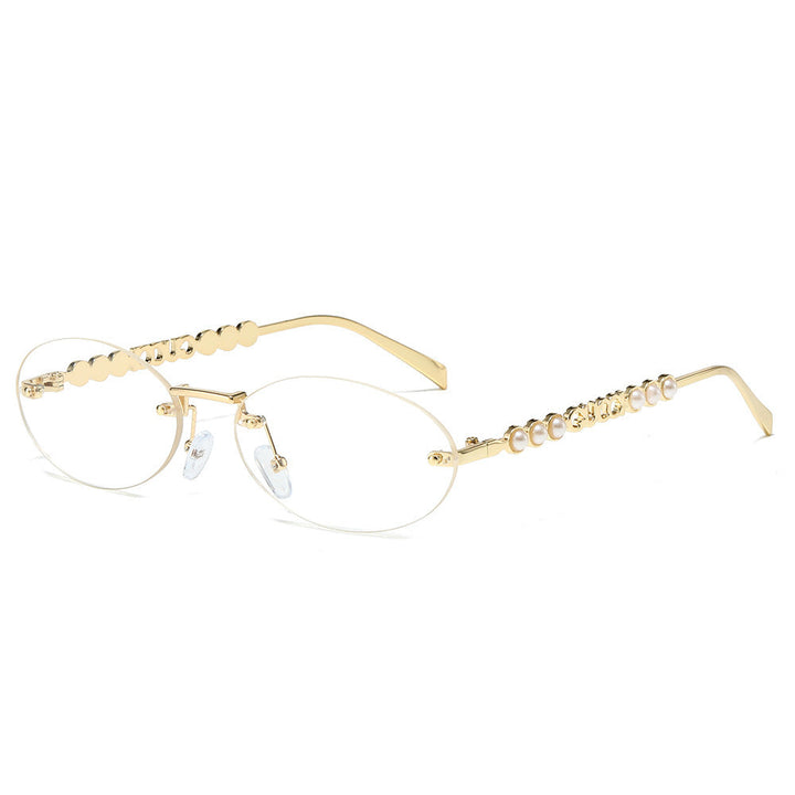Women's fashionable sunglasses with oval frame and pearl-embellished temples Kalsten