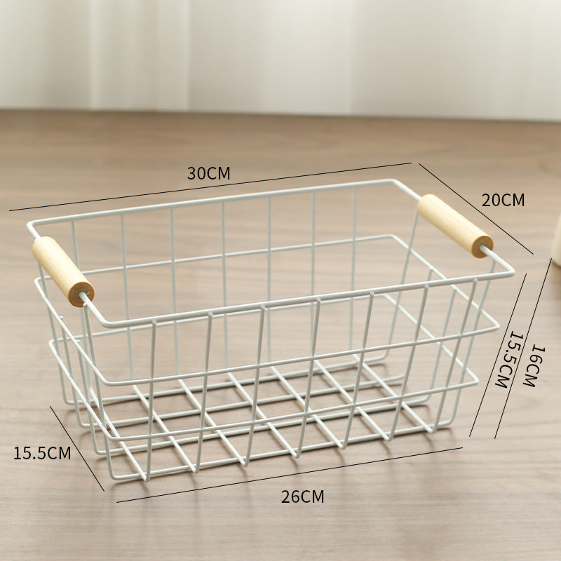 Unisex Wire Storage Basket with Ergonomic Wooden Handles Kalsten