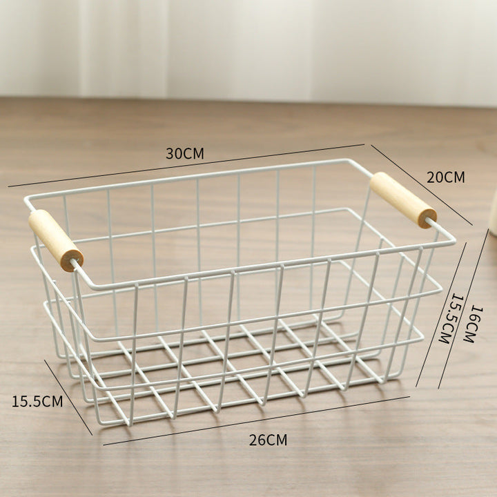 Unisex Wire Storage Basket with Ergonomic Wooden Handles Kalsten