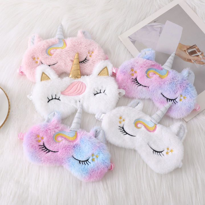 Ladies nan cozy unicorn sleep mask with embroidered eyelashes, soft plush and elastic ruffled ribbon Kalsten