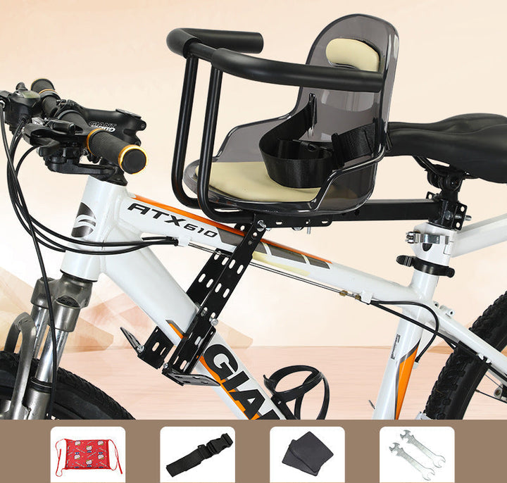 Front-Mounted Padded Child Bicycle Seat with Safety Harness and Adjustable Universal Mount Kalsten