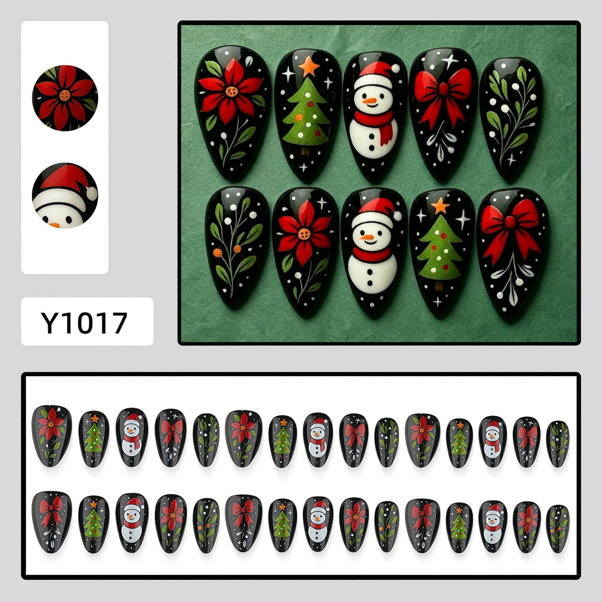 Artificial nail set with festive Christmas design Acalora