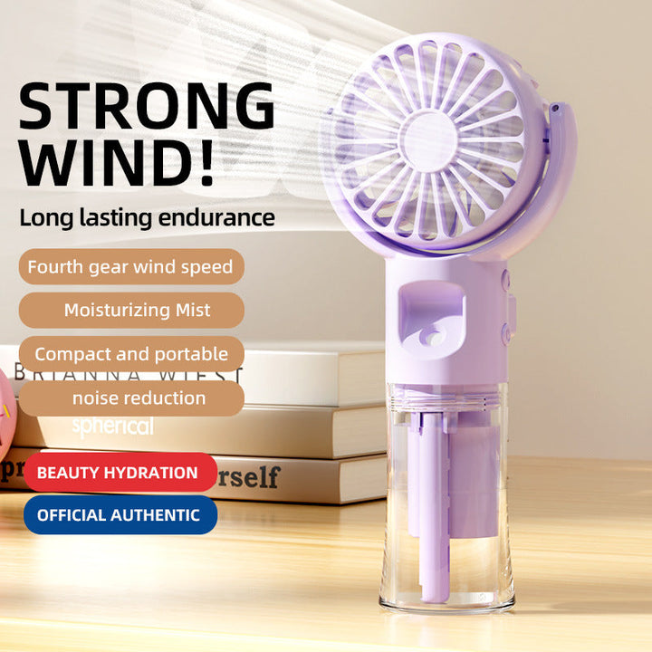Cooling handheld misting fan with quiet brushless motor and detachable transparent water reservoir Kalsten