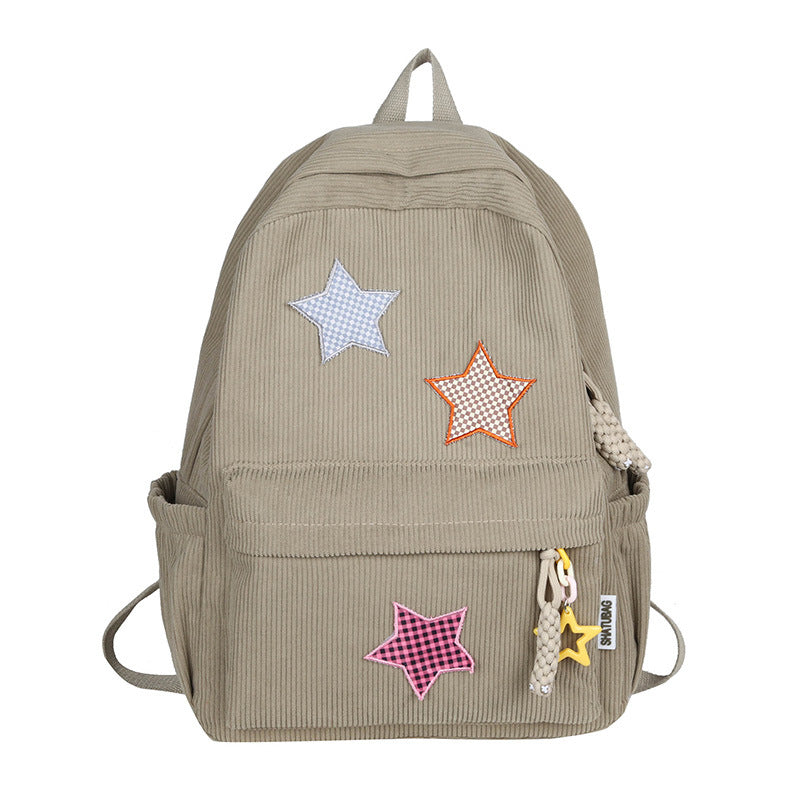 Fun Star Patterned Corduroy School Backpack Kalsten