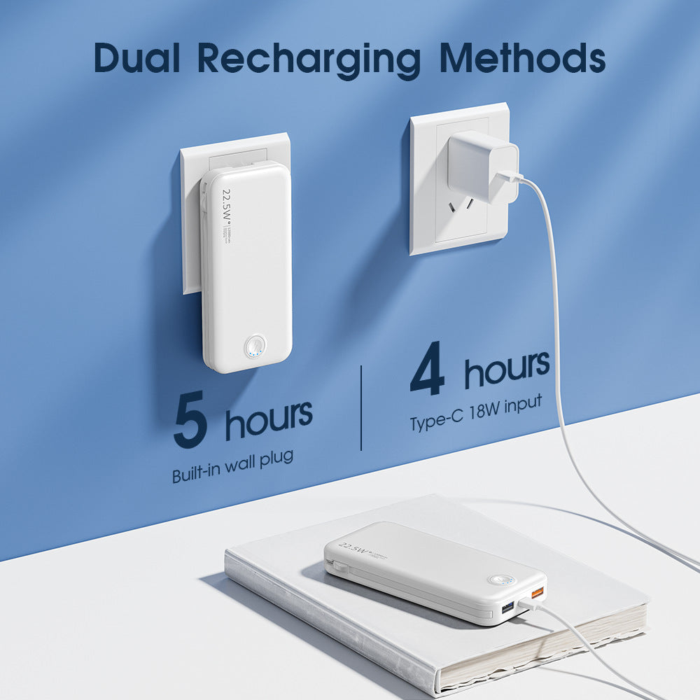 Powerbank with Integrated Wall Plug and Dual Charging Function Kalsten