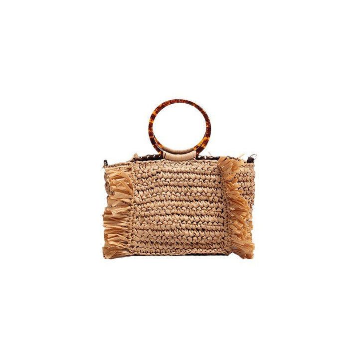 Handmade raffia shoulder bag with fringed accents Kalsten