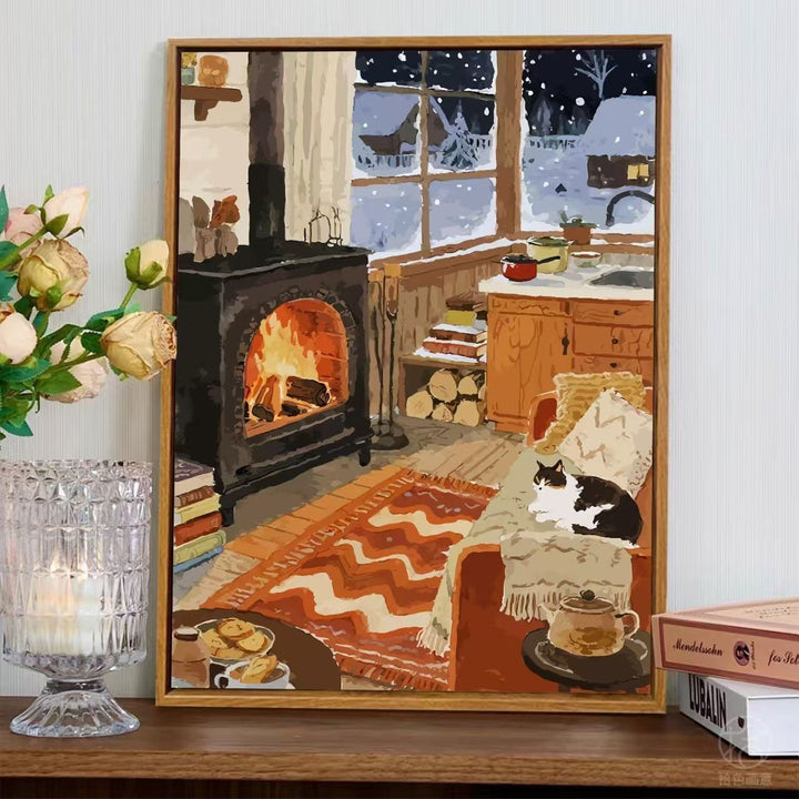 Cozy Fireplace Scene Wall Art Kalsten