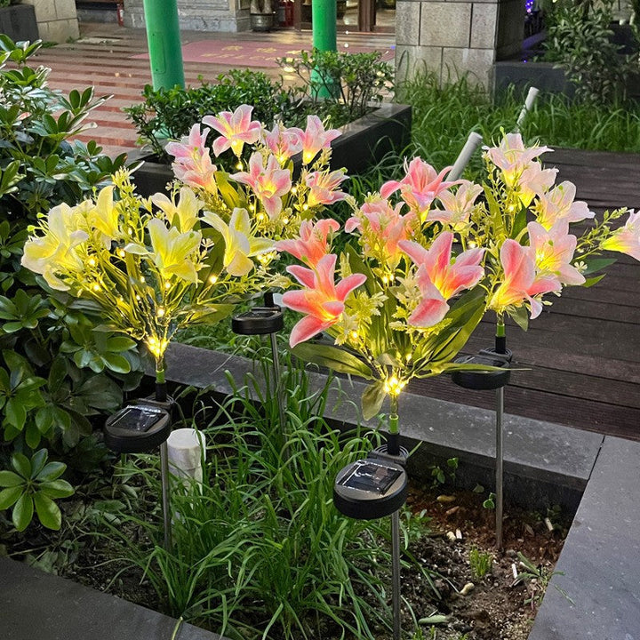 Solar LED Lily Garden Stake Light With Integrated Fairy String And Lifelike Silk Petals Kalsten
