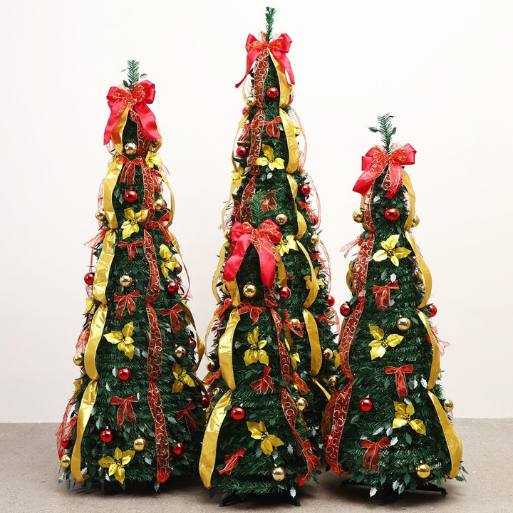 Slim Predecorated Tabletop Artificial Christmas Tree With Ribbon And Ornament Accents