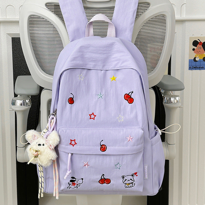 Playful Character Embroidered School Backpack Kalsten