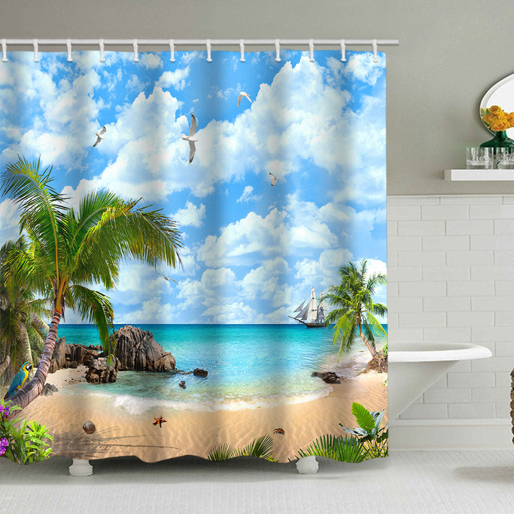 Tropical Beach Scene Shower Curtain Kalsten