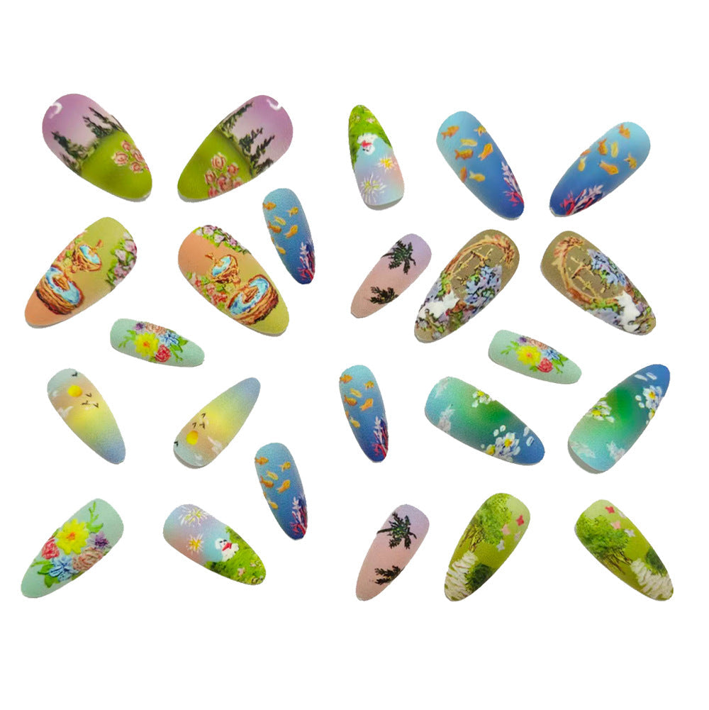 Artificial nails with artful nature and water world decoration Kalsten
