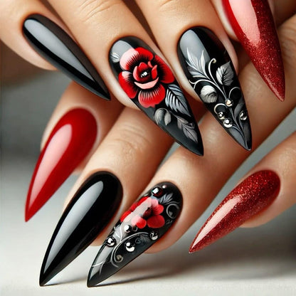 Artificial nails with romantic heart design and fine accents Acalora