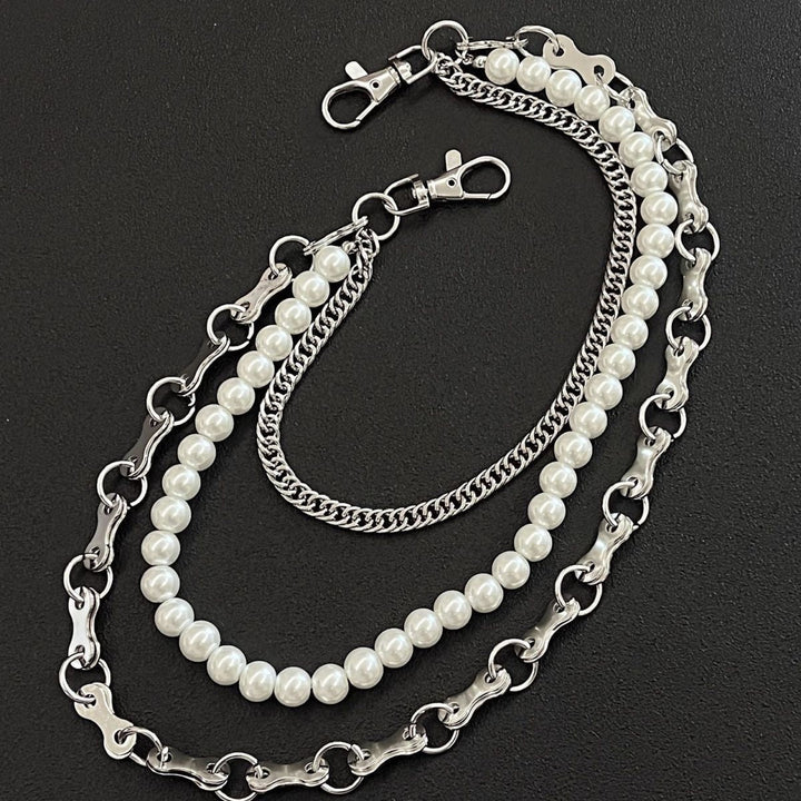 Fashionable chain bracelet with pearls and metal links Kalsten