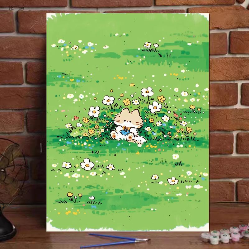 Cute Cat Illustration Canvas Art Print Kalsten