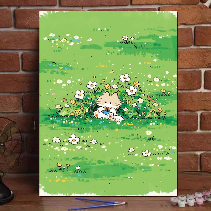 Cute Cat Illustration Canvas Art Print Kalsten