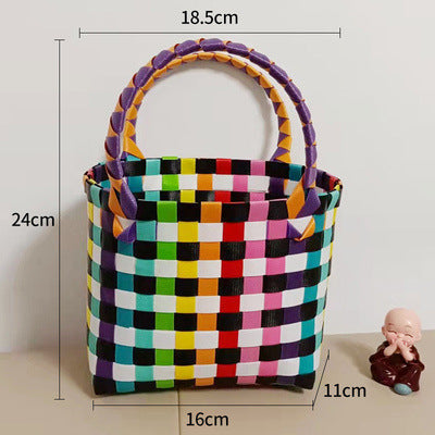 Handmade Basket Bag In Checked Design Kalsten