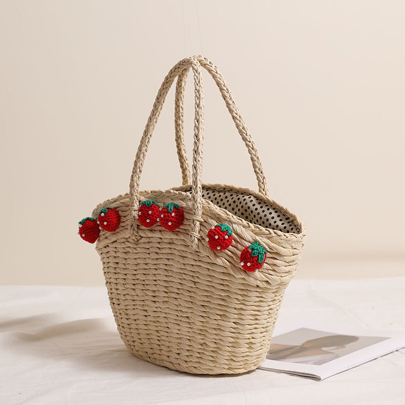 Handmade basket bag with playful strawberry motif Kalsten