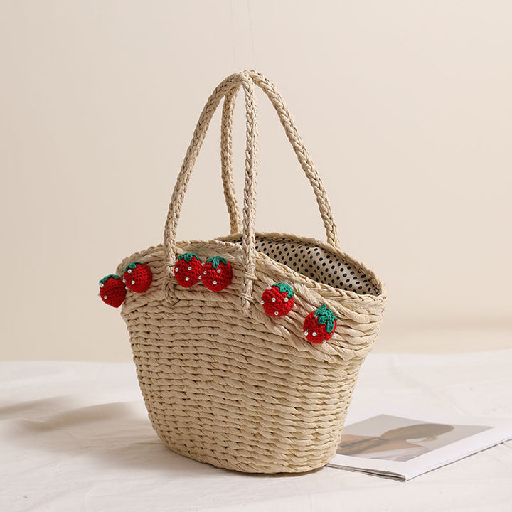 Handmade basket bag with playful strawberry motif Kalsten