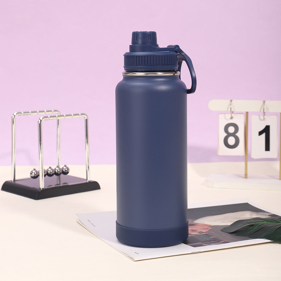 Insulated Stainless Steel Wide-Mouth Sport Bottle With Twist-Lock Spillproof Cap And Silicone Base