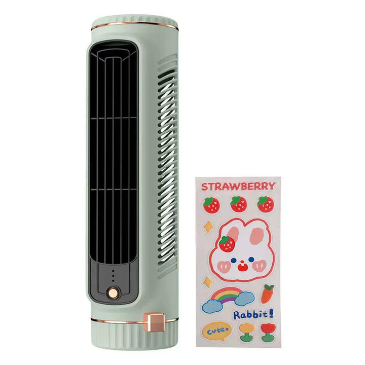 Unisex one size compact vertical desktop breeze tower fan with refillable mini reservoir, USB charging and sticker pack Kalsten