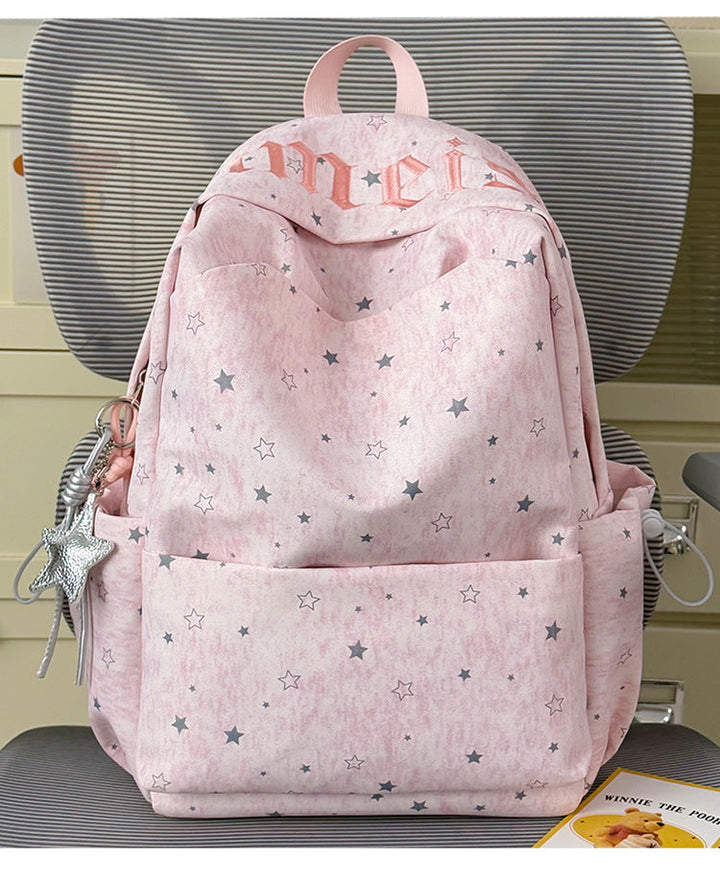 Star-Printed Multi-Pocket School Backpack