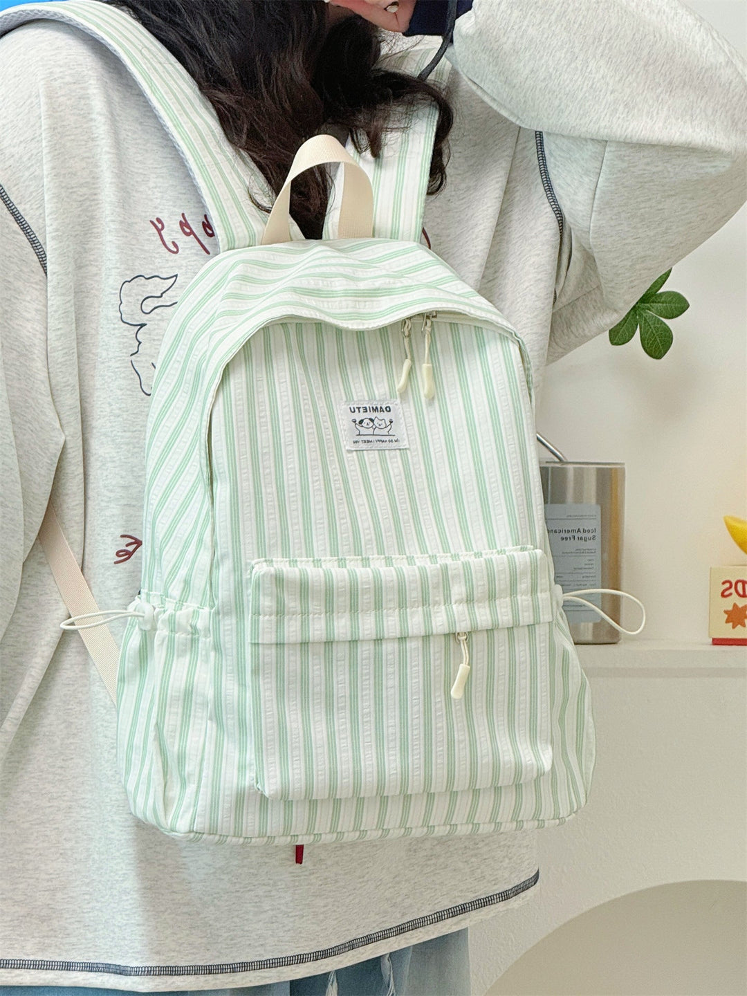 Cute Striped Casual School Backpack