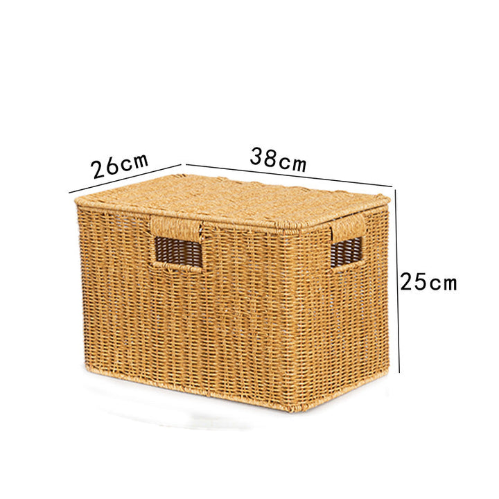 Women's Rectangular Storage Basket with Lid made of Natural Material Kalsten