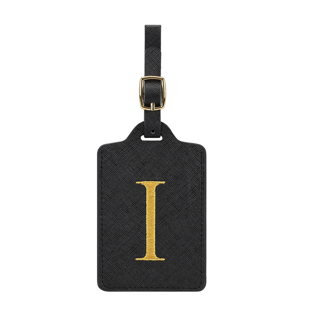 embroidered initial monogram leather luggage tag with adjustable buckle strap Kalsten