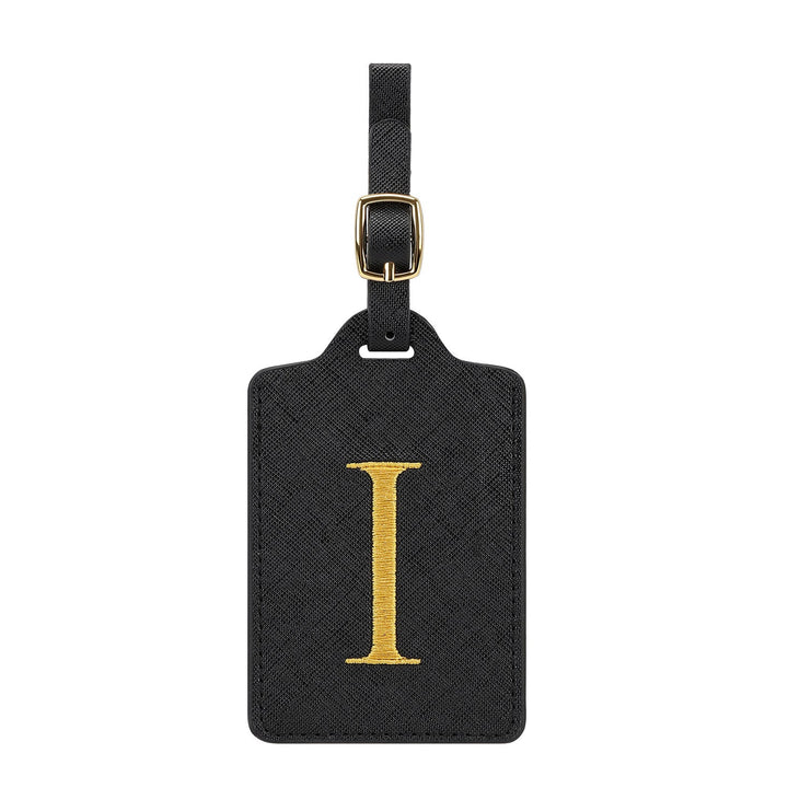 embroidered initial monogram leather luggage tag with adjustable buckle strap Kalsten