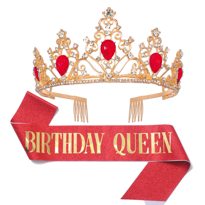 Girl crown with sparkling crystals and elegant birthday sash set Kalsten