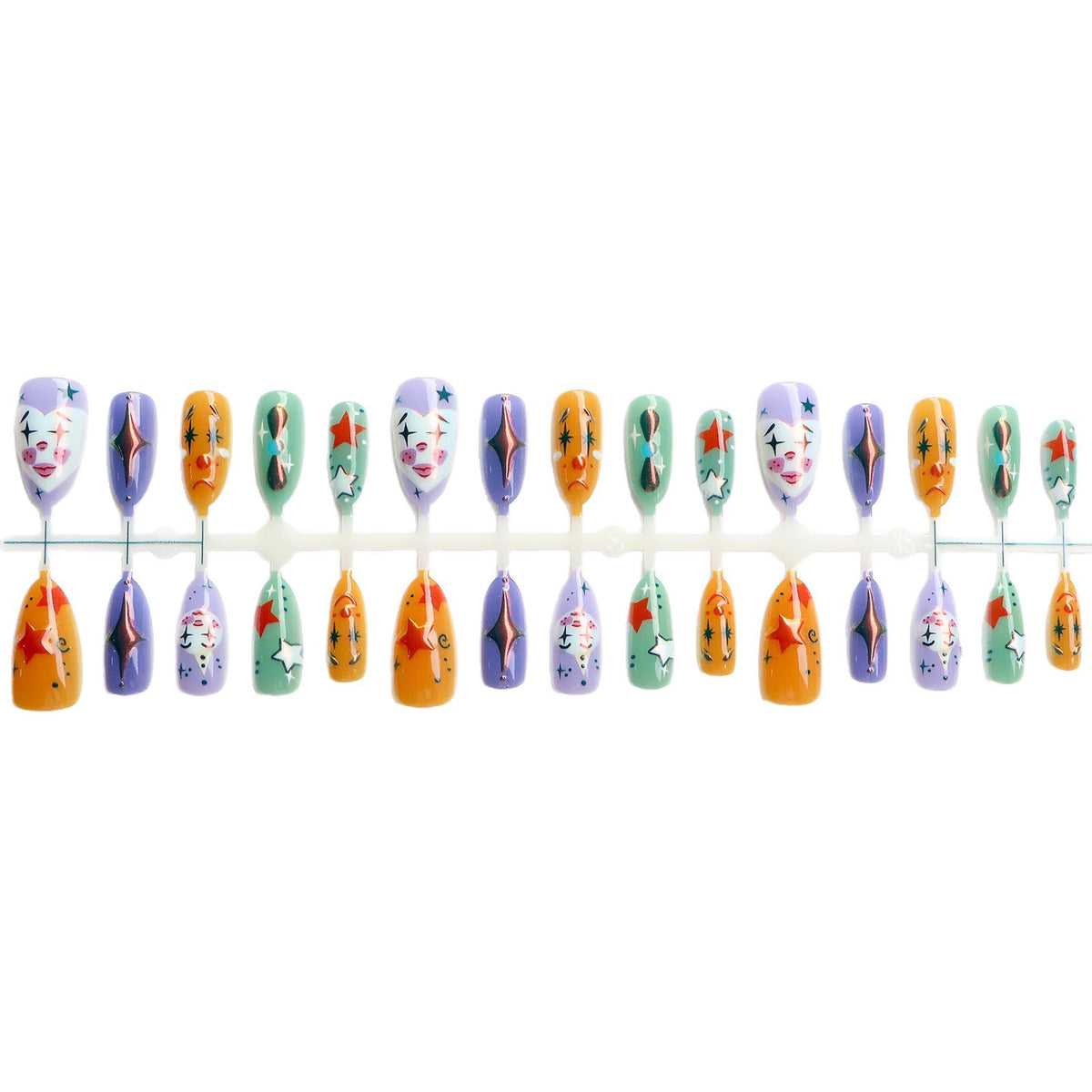 Whimsical Clown-Inspired Press-On Nail Art Set Acalora