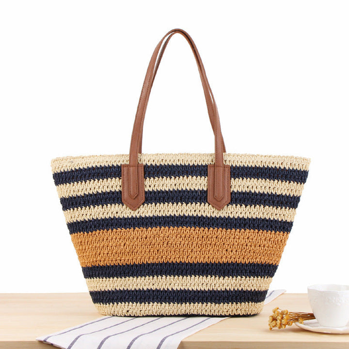 Braided tote bag with modern stripes and leather handles Kalsten