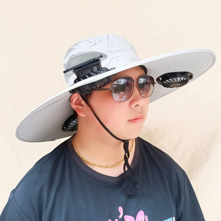 Wide-brimmed sun hat with detachable swivel solar fans and adjustable chin strap Kalsten