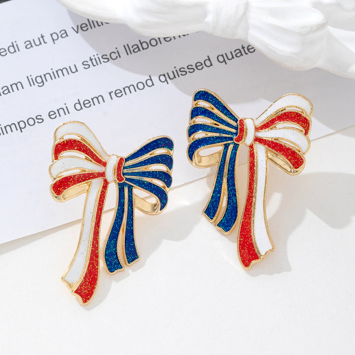 Ladies' elegant enamel bow earrings with glitter effect and gilded setting Kalsten