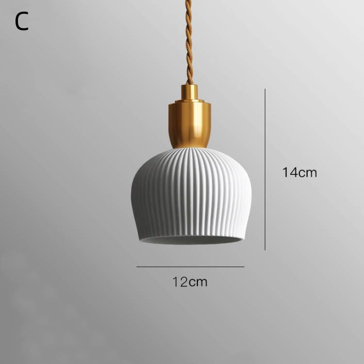 Retro Pleated Ceramic Brass Cocoon Pendant Lamp | Kalsten
