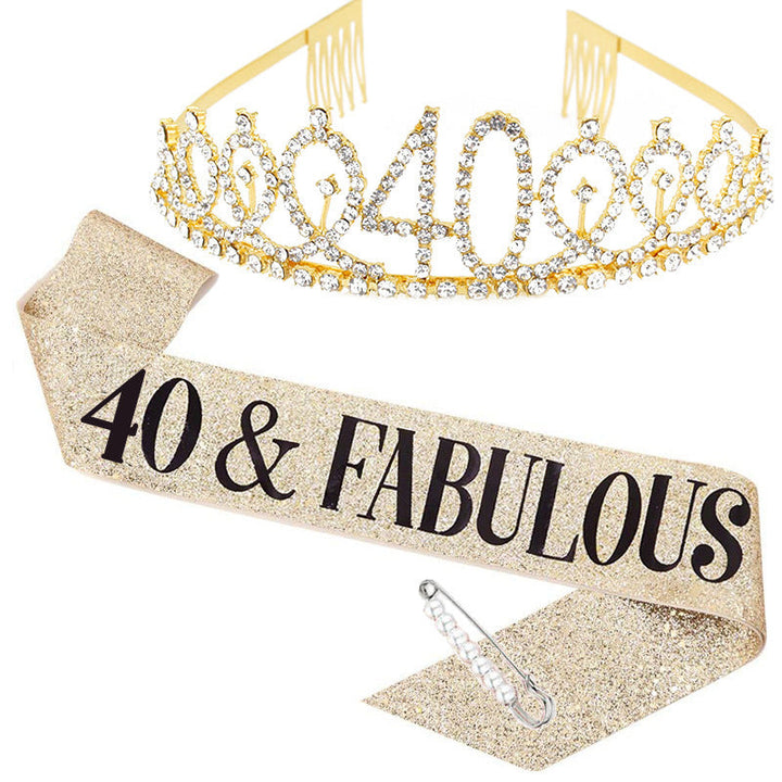 Ladies Crystal Birthday Tiara and Sash Set Kalsten