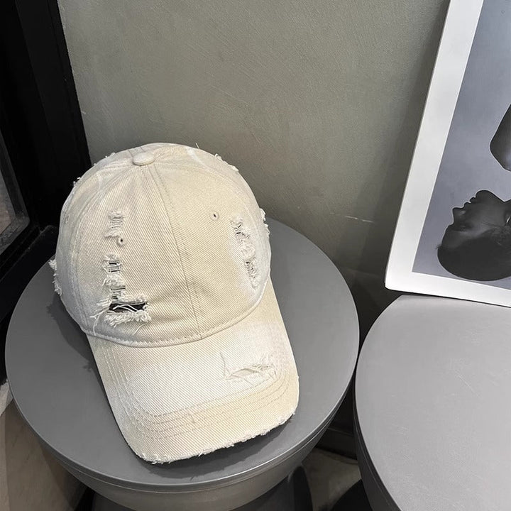 Women's Distressed Black Denim Baseball Cap Kalsten