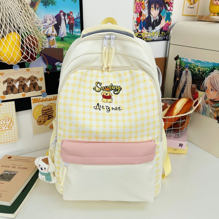 Checked Patterned Multi-Compartment School Backpack