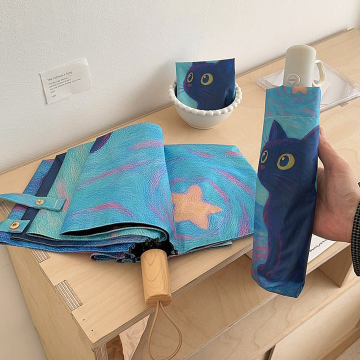Women's folding umbrella with creative cat design and practical case Kalsten