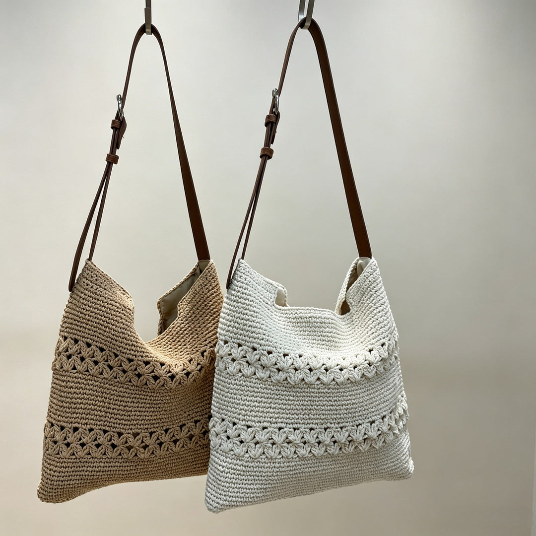 Hand-knotted shoulder bag with leather straps Kalsten