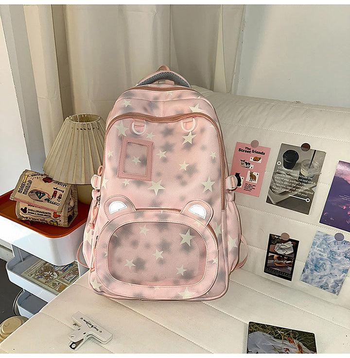 Multi-Compartment Star-Patterned School Backpack
