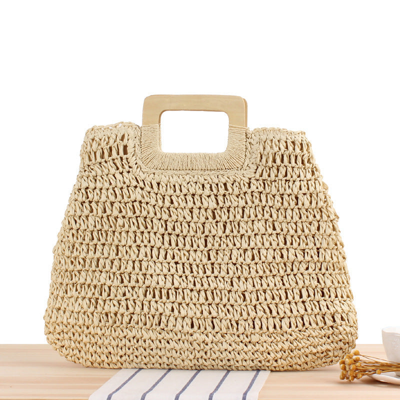 Handcrafted basket bag with modern wooden handle Kalsten