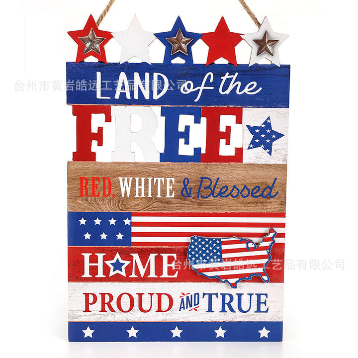Independence Day rustic distressed wooden wall plaque with rope hanger and layered star accents Kalsten