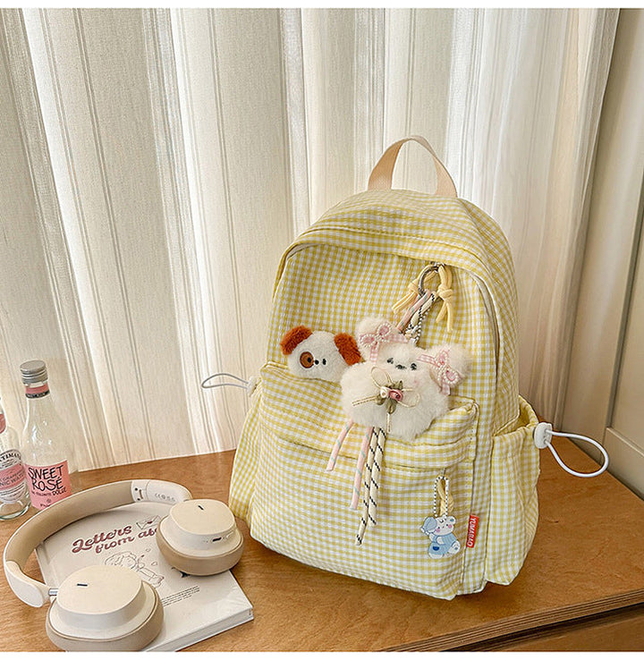 Cute Gingham Print Plush School Backpack