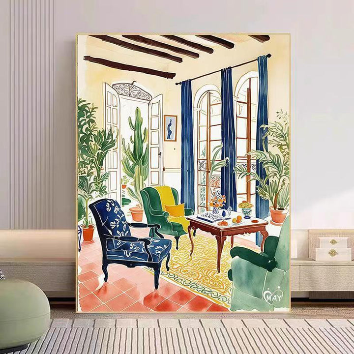 Cozy Living Room Watercolor Art Print Kalsten