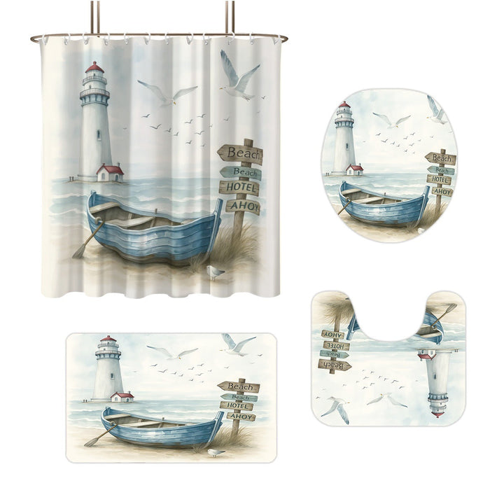 Coastal Lighthouse-Themed Four-Piece Bathroom Set Kalsten